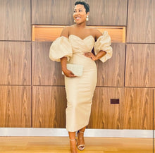 Load image into Gallery viewer, Puff Sleeve Strspless Maxi Dress