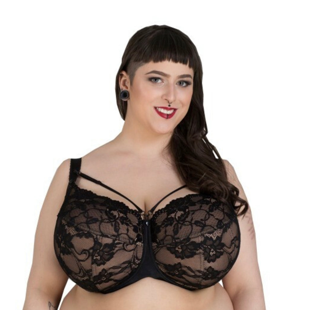 Ewa Michalak FB Black and Nude Lace Bra with Harness